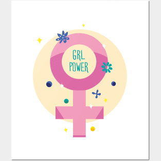 Girl power feminism slogan. Pink symbol of female Posters and Art